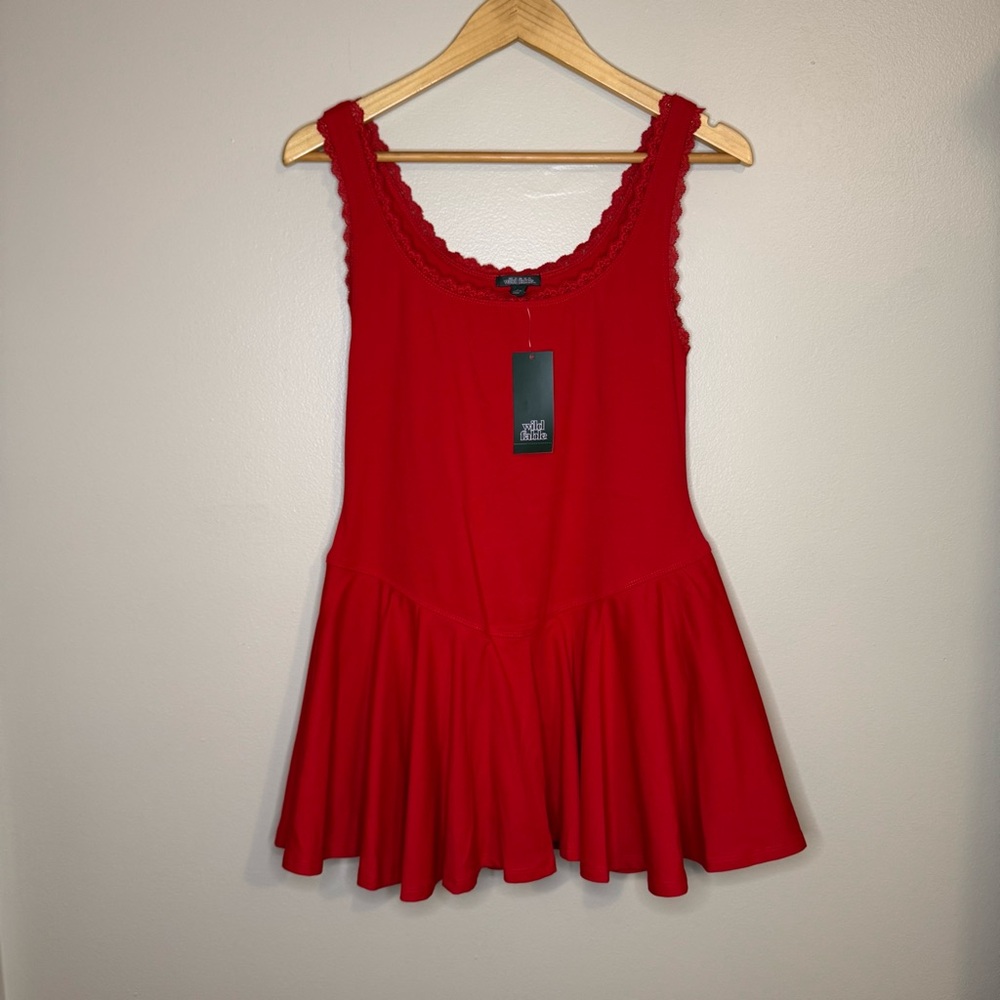 Wild Fable Vibrant Red Lace-Trimmed Dress